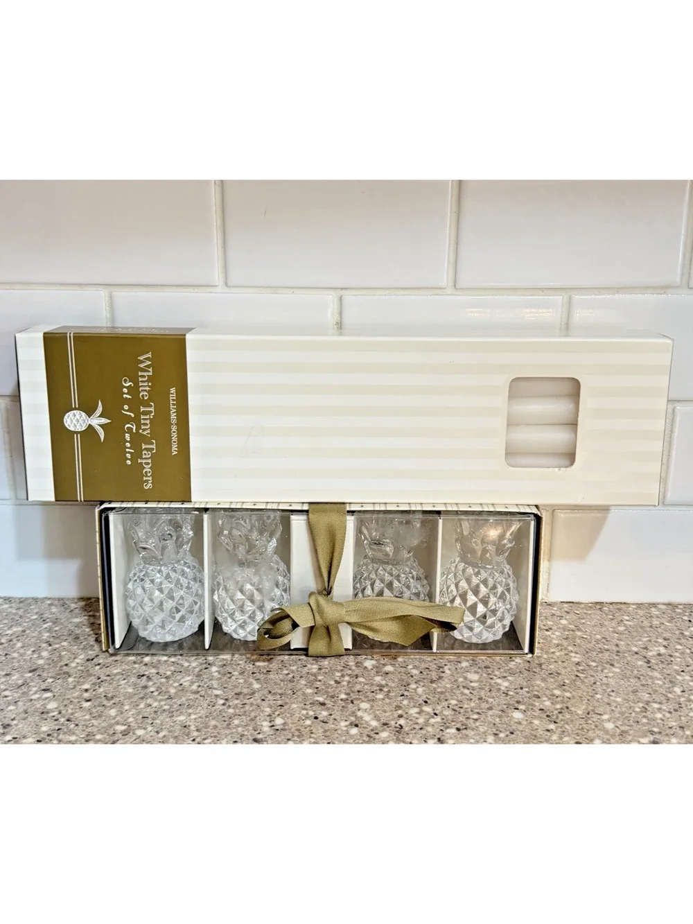 Williams Sonoma Pineapple Tiny Taper Candle Holders (x4) and Candles (x12) NIB